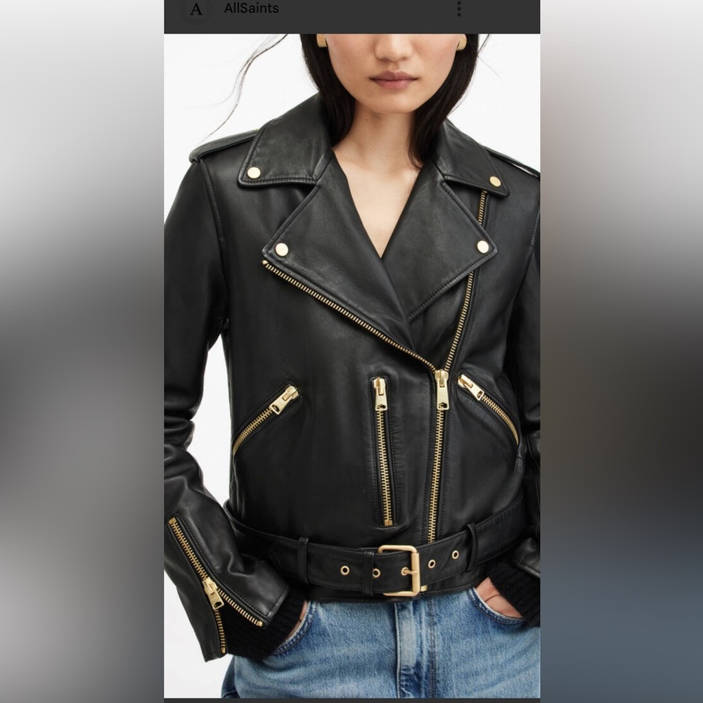 AllSaints Black Moto Jacket Gold zippers
